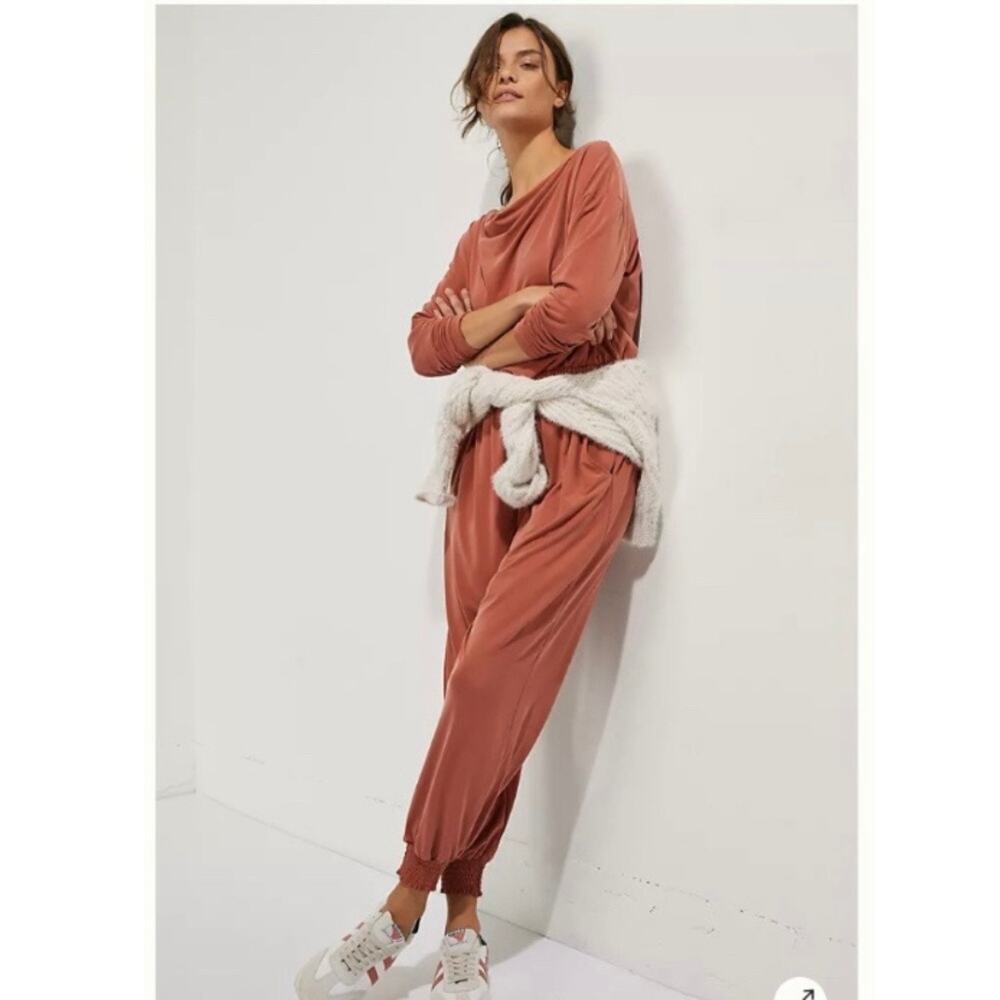 Anthro Saturday Sunday Dylan Jumpsuit Cowlneck Terracotta Rust Orange Medium - Picture 2 of 12